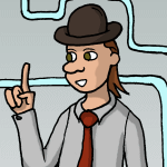 Dude with a little hat and a bit of a mullet in a suit and tie.