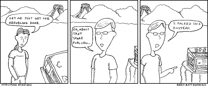 Comic graphic for 2003-08-19: The Old Fuel Cell/Beer Swap Trick