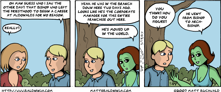 Comic graphic for 2007-03-19: His 'McSacrament' Food Line Didn't Pan Out